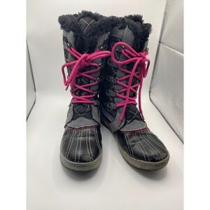Totes Sabrina Youth Girls‎ Med Black/Pink Winter Boots Size 3 Medium RN#120713